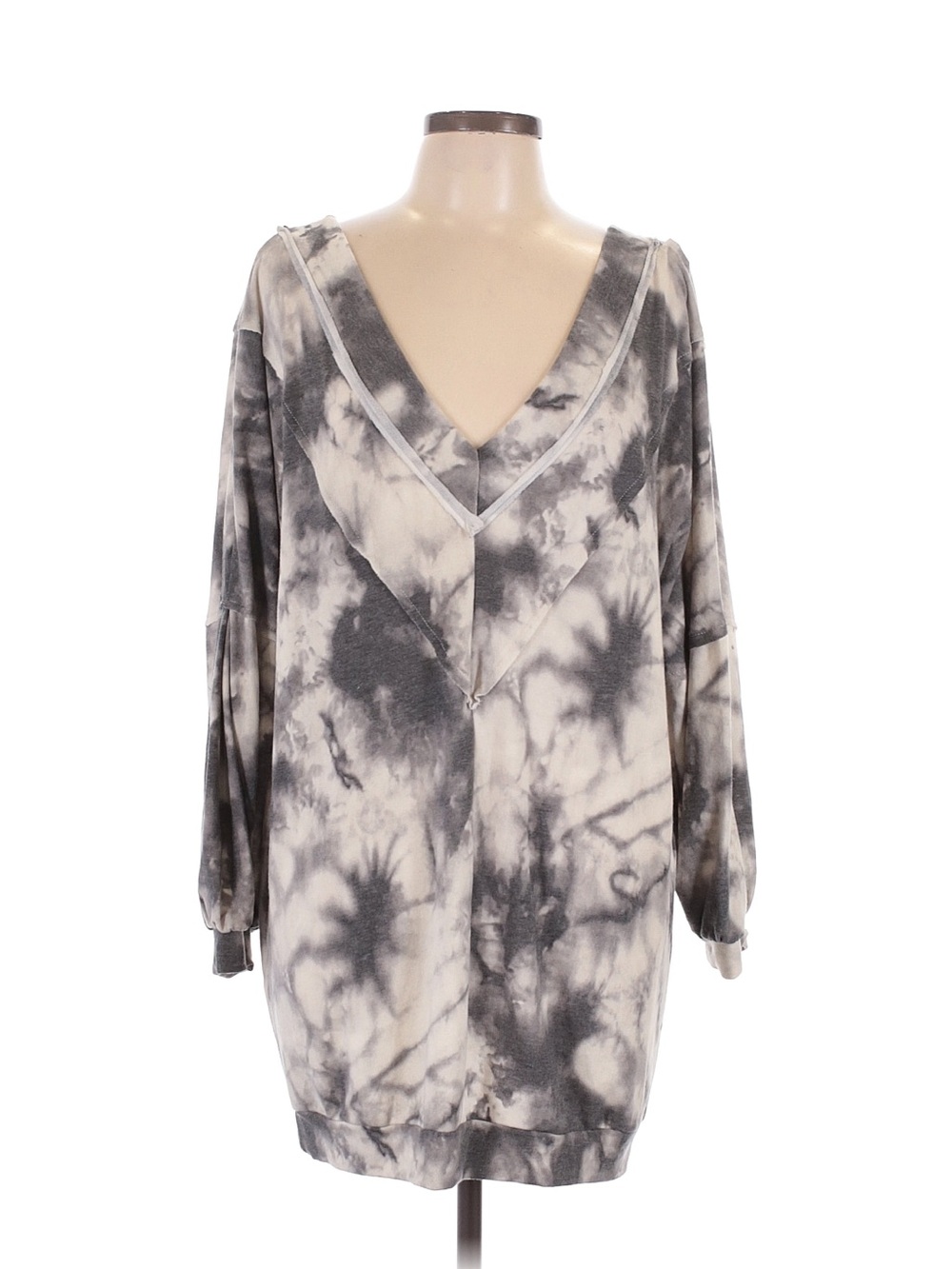 Women's Gray Tie-Dye V-Neck Tunic